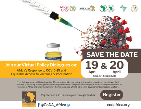 Invitation to CoDA- Africa CDC Virtual Dialogue Series on Africa’s Response to CoVID-19 (April 19 - 20, 2021
